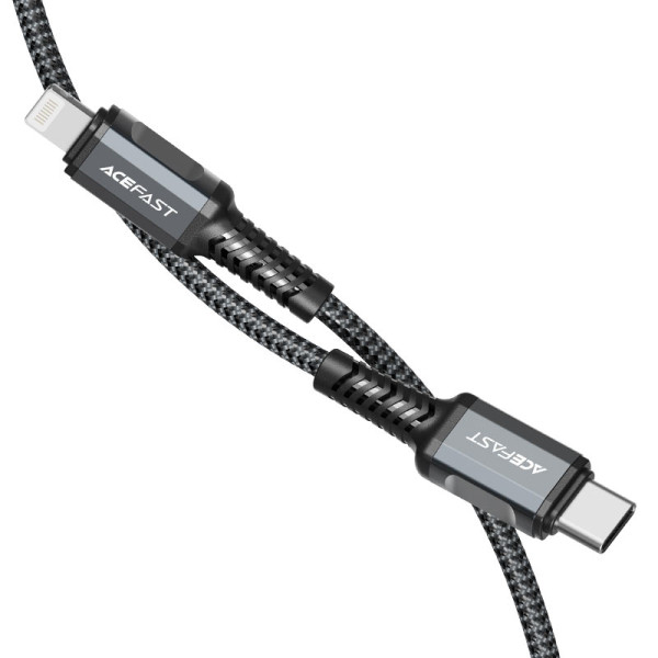Кабель ACEFAST C1-01 Type-C до iP 3A, 1,2 м, нейлон, алюмінієві роз'єми, сірий
