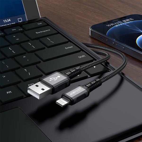 Кабель ACEFAST C1-02 USB to iP 2.4A, 1.2m, nylon, aluminum connectors, Gray