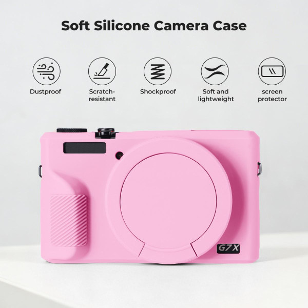 Силіконовий захисний чохол K&F Concept для Canon G7 X Mark III — із захисним склом для екрана, протиударний, рожевий (KF31.229)