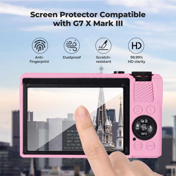 Силіконовий захисний чохол K&F Concept для Canon G7 X Mark III — із захисним склом для екрана, протиударний, рожевий (KF31.229)