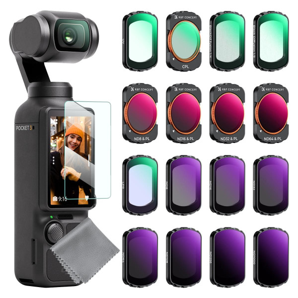 Набор светофильтров K&F Concept для DJI Osmo Pocket 3 — комплект из 16 фильтров (Black Mist 1/4, Black Mist 1/8, UV, CPL, ND/PL, ND, LPR) (SKU.2277)