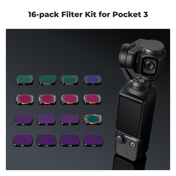 Набор светофильтров K&F Concept для DJI Osmo Pocket 3 — комплект из 16 фильтров (Black Mist 1/4, Black Mist 1/8, UV, CPL, ND/PL, ND, LPR) (SKU.2277)