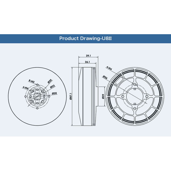 Мотор T-Motor U8 II KV85 12S 916W для мультикоптеров