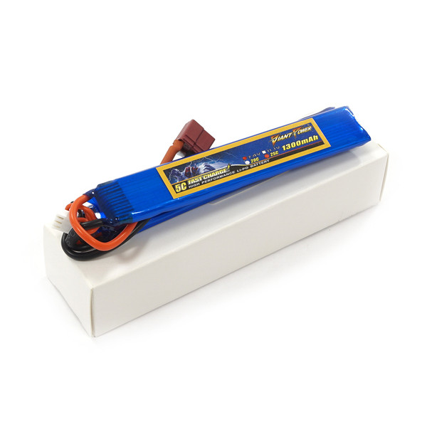Акумулятор для страйкболу Giant Power (Dinogy) Li-Pol 1300 мАч 7,4 В 130×21×6,5 мм T-Plug 25C