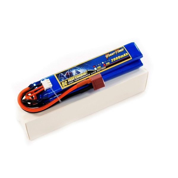 Аккумулятор для страйкбола Giant Power (Dinogy) Li-Pol 2000 мАч 7.4 В 126x21x10,5 мм T-Plug 25C