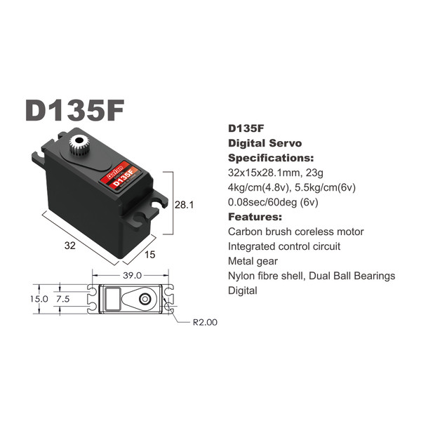 Сервопривод мини 23г LC Racing BATAN D135F 4.0кг/0.1сек цифровой