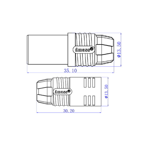 Конектори силові AMASS AS150 Male 2шт (чорний, червоний безіскровий)