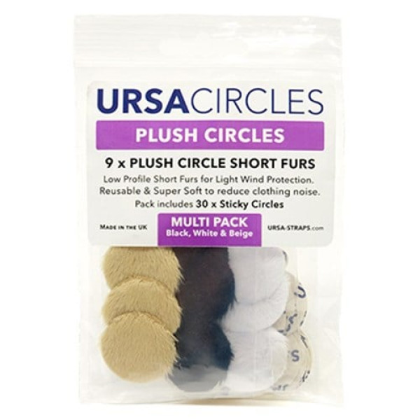 Плюшевые ветрозащитные кружки для петличного микрофона URSA Straps Plush Circles, мультипак 9 шт. + 30 липких полосок (3 белых + 3 черных + 3 бежевых) (U-PC-MP)