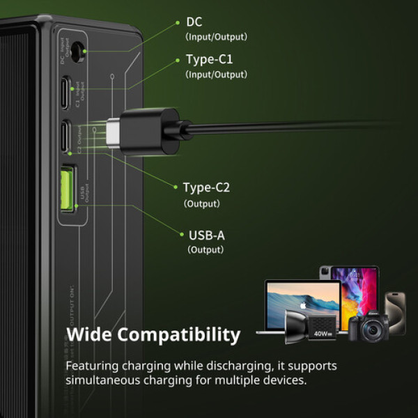 Повербанк аккумулятор для освещения камеры 100Вт PD 5-24В DC Type-C 19200мАч ULANZI BS004