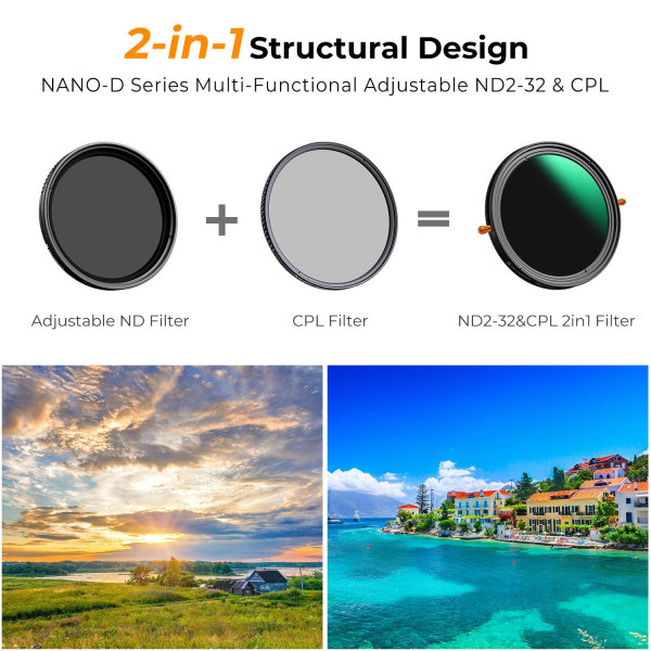 Комбинированный светофильтр K&F Concept 72mm ND & CPL 2 в 1 ND2-ND32 + CPL (KF01.2406)