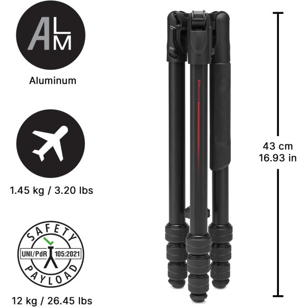 Алюминиевый тревел-штатив Manfrotto Befree GT PRO MTBFRTA4GTFB для фото и видеосъемки без головы