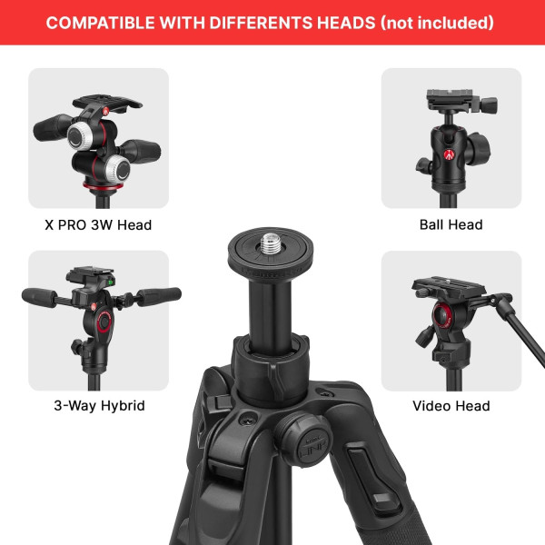 Алюминиевый тревел-штатив Manfrotto Befree GT PRO MTBFRTA4GTFB для фото и видеосъемки без головы