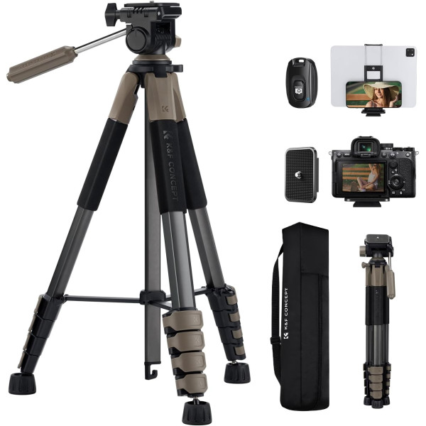 Штатив K&F Concept для фотосъемки 190 см 4 кг S255A3 + BV01 + держатель для телефона серый (KF09.155)