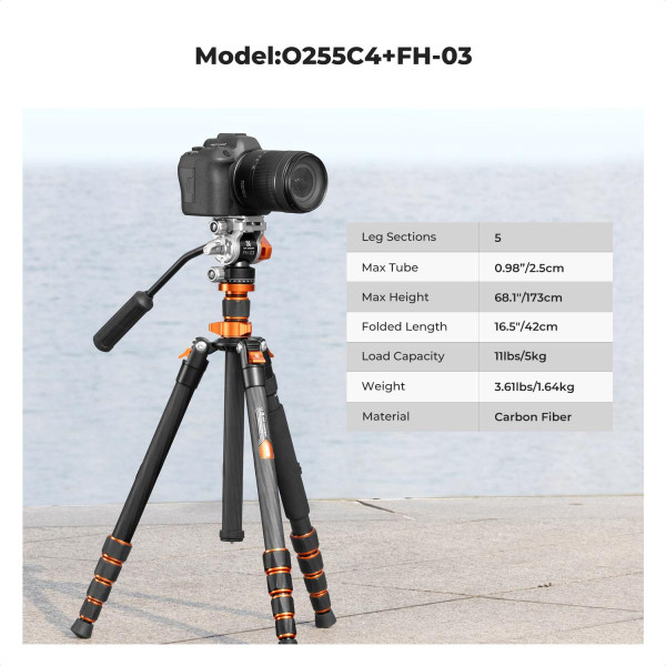 Штатив K&F Concept O255C4 + головка FH-03 170 см (KF09.158)