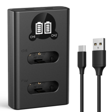 Двухканальное быстрое зарядное устройство K&F Concept с LCD-дисплеем и USB-C кабелем для аккумуляторов Sony NP-BX1 (Black) (KF28.0096)