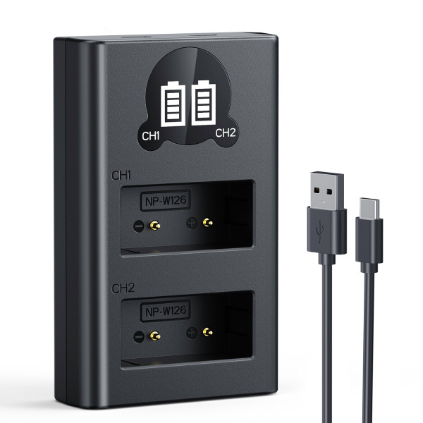 Зарядное устройство K&F Concept Dual Slot LCD Charger for Fujifilm NP-W126 / NP-W126S Batteries (USB-C + Micro USB) (KF28.0106)