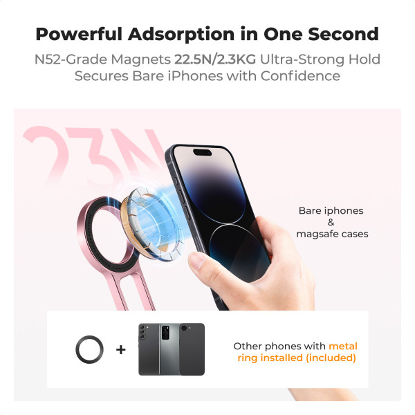 Міні-штатив для iPhone K&F Concept, магніт 22.5N, складаний алюмінієвий MagSafe сумісний Pink (KF31.139S3)