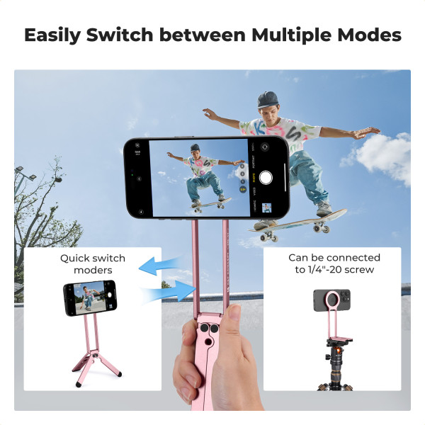 Міні-штатив для iPhone K&F Concept, магніт 22.5N, складаний алюмінієвий MagSafe сумісний Pink (KF31.139S3)