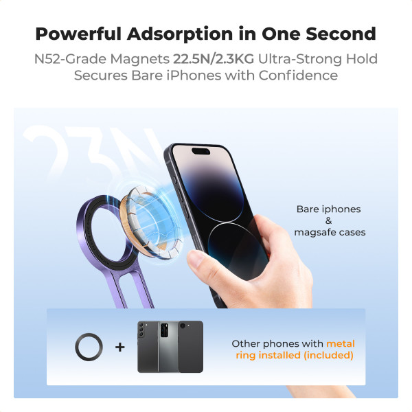 Міні-штатив для iPhone K&F Concept, магніт 22.5N, складаний алюмінієвий MagSafe сумісний Purple (KF31.139S4)