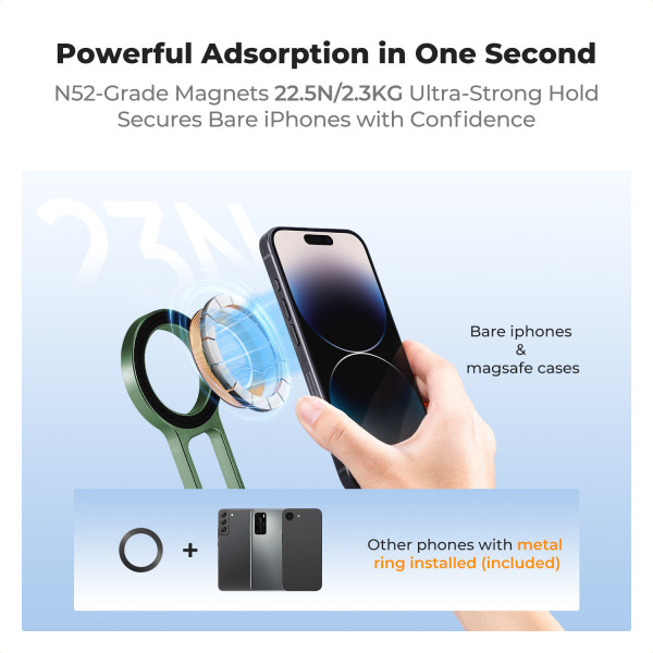Міні-штатив для iPhone K&F Concept, магніт 22.5N, складаний алюмінієвий MagSafe сумісний Green (KF31.139S5)