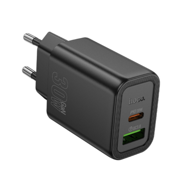 Мережевий зарядний пристрій HOCO N63 Gentle PD30W+QC3.0 (ЄС) Чорний