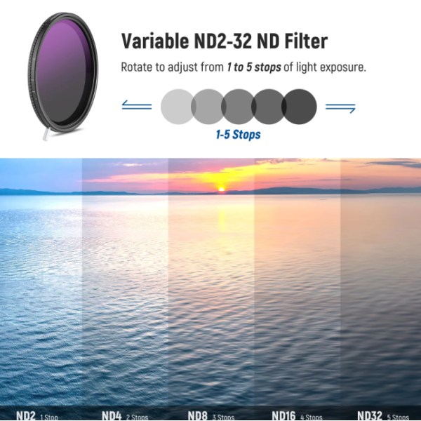 Переменный ND-фильтр Neewer 67mm ND2–512 (1–9 стопов) HD True Colors (66605796)