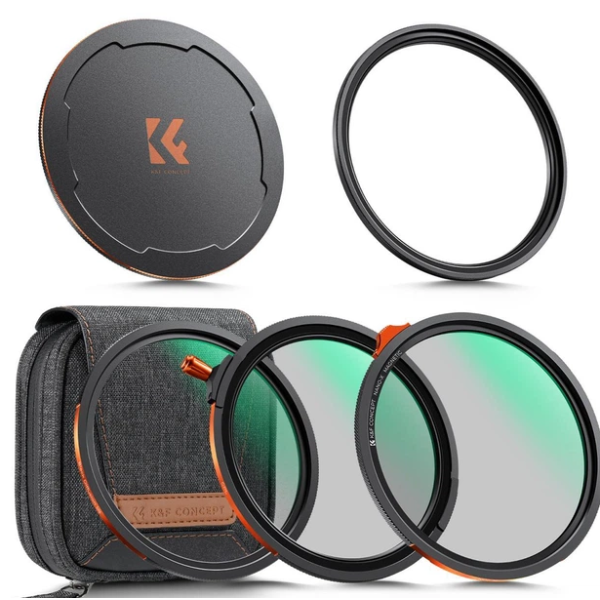 Магнітний набір світлофільтрів K&F Concept Nano-X 77 мм: CPL + ND2–32 + Black Mist 1/4, адаптерне кільце та кришка (SKU.2499)