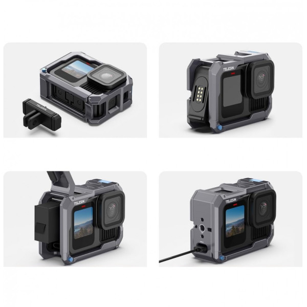 Рамка GoPro 13-9 алюмінієва з підтримкою магнітної зарядки Telesin S6-FMS-15-TGP