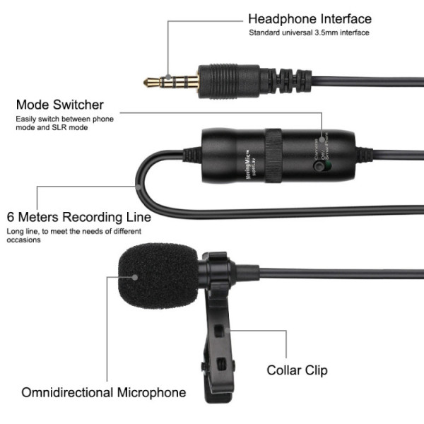 Мікрофон петличка Puluz PU427 6м (3.5mm)