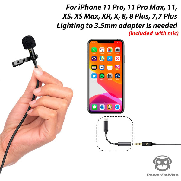 Петличний мікрофон Lavalier lapel PowerDeWise із Lightning адаптером