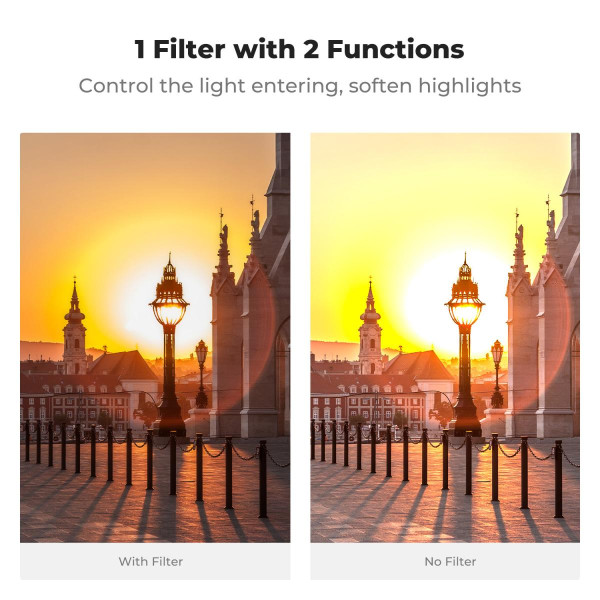 Комбінований світлофільтр K&F Concept 72mm ND2–400 + 1/4 Black Mist (KF01.2022)