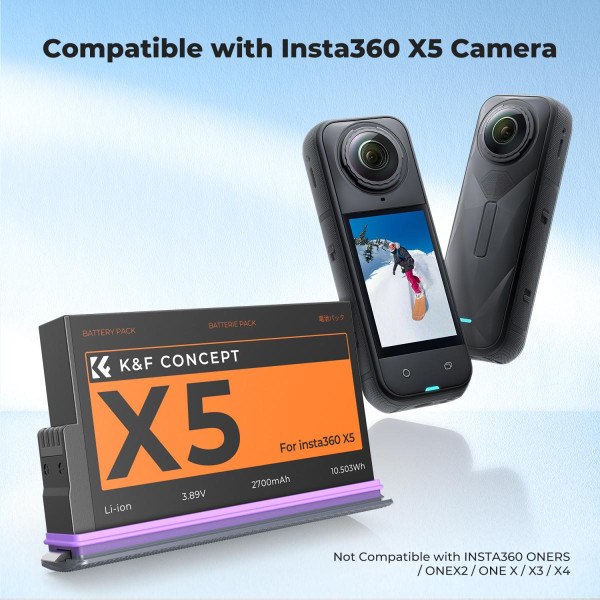 Акумулятор K&F Concept 2700mAh для Insta360 X5 — з кейсом для зберігання, сумісний з екшн-камерою Insta360 X5 (KF28.0128)
