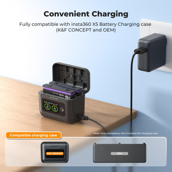 Акумулятор K&F Concept 2700mAh для Insta360 X5 — з кейсом для зберігання, сумісний з екшн-камерою Insta360 X5 (KF28.0128)