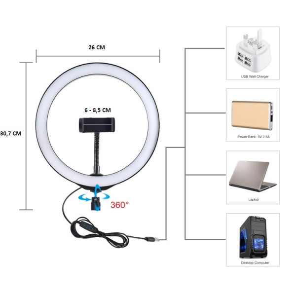Кільцеве світло зі стійкою Puluz PKT3039 Ring Light 26см (20W)