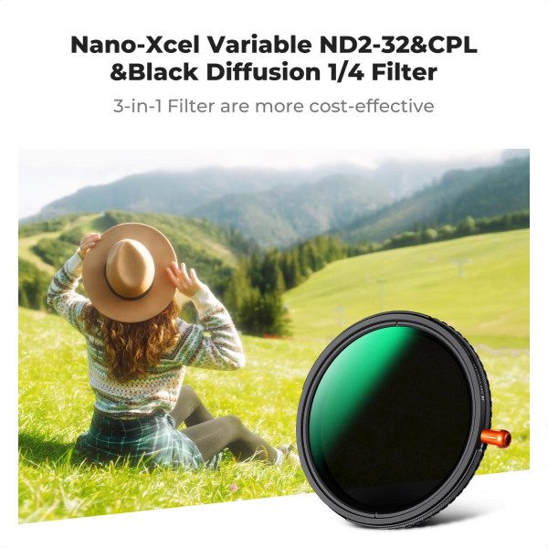 Комбинированный светофильтр K&F Concept 82mm ND2–32 + CPL + Black Mist 1/4 (3-в-1) Nano-Xcel — переменный ND, поляризационный и диффузионный фильтр для объектива (KF01.2928V2)