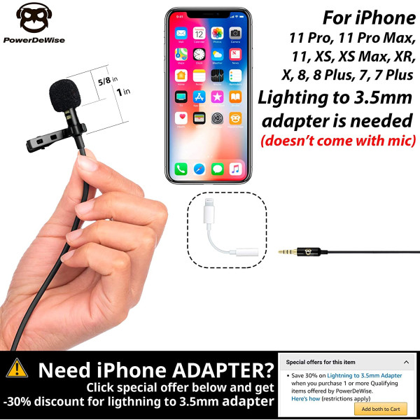 Петличный микрофон PowerDeWise Lavalier Microphone (1APDW)