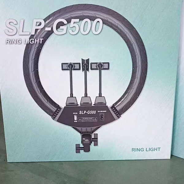 Професійна кільцева LED лампа SLP-G500 із 3 тримачами+пультом+чохол, діаметр 45 см 220V без штатива