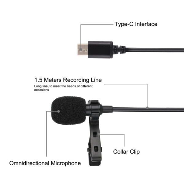 Мікрофон петлічка Puluz PU425 1,5м (Type-C)