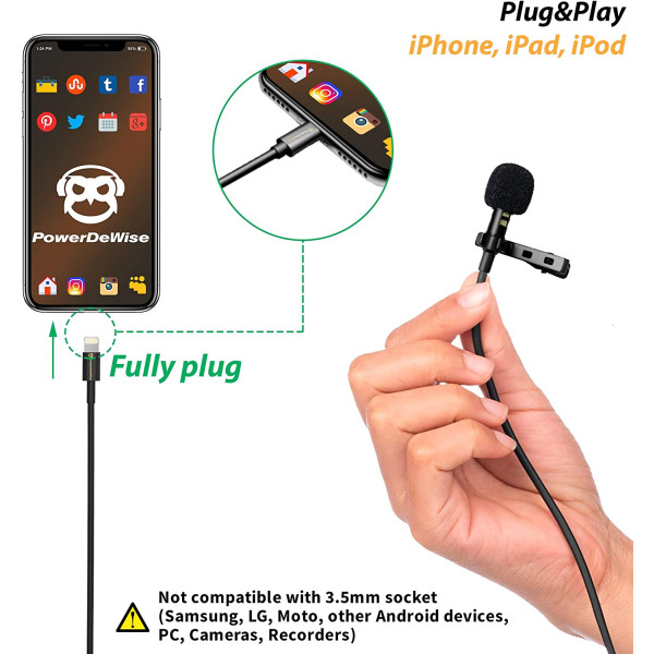 Петличный микрофон Lavalier lapel PowerDeWise с Lightning разъемом