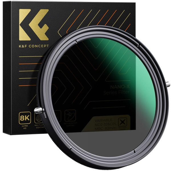 Світлофільтр нейтрально-сірий K&F Concept 82мм Nano-X CPL+Variable FADER NDX ND2-ND32 (KF01.1088V1)