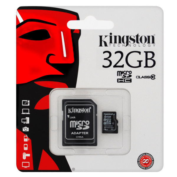 Карта памяти Kingston microSDHC 32GB Class 10 UHS-I + SD адаптер