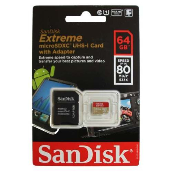 Карта пам'яті SanDisk Ultra 64 ГБ microSDXC Class 10 (+ адаптер)