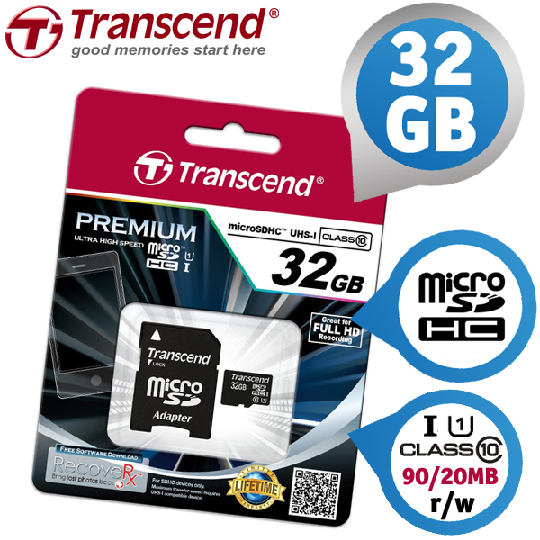 Карта пам'яті Transcend microSDHC 32 ГБ класу 10 + SD-адаптер (TS32GUSDHC10)